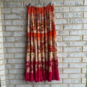 Forbidden Colorful Floral Tiered Crochet Beads Boho Skirt Women's Size M